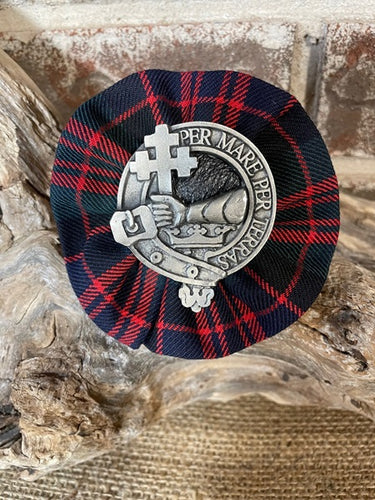 Clan Crested Tartan Rosette Brooch @ Large Crest Badge